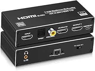 NEWCARE HDMI Splitter Audio Extractor, 4k@60Hz 1 in 2 Out with Optical Toslink SPDIF + Coaxial + 3.5mm Audio Out for Dual Monitors Duplicate/Mirror Only, Supports Auto Scaling, HDCP2.3, HDMI2.0b