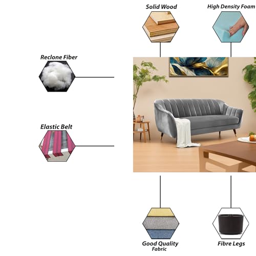 Image of Casaliving Anyse 3 Seater Sofa Set for Living Room (Dark Grey Fabric) Premium Fabric Sofa