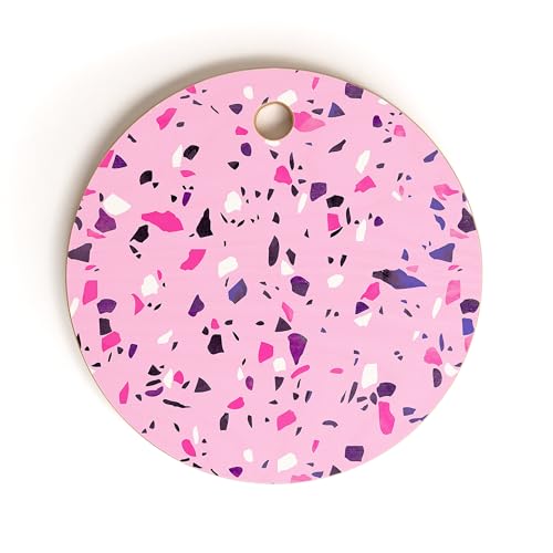 Tabla de cortar redonda de bambú Society6 rosa terrazzo