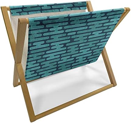 Lunarable Abstract Magazine and Book Holder, Trippy Game Style Digital Unusual Japanese Vintage Illustration, Floor Rack Decor for Interior of Home & Office, 22″ x 19″, Navy Blue Seafoam