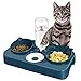 3 in 1 Ciotole per Gatti Rialzate Inclinata 8° con Dispenser Cibo e Automatica di Acqua, Kit per Mangia e Bevi il Gatto, Doppie Ciotole per Alimenti Separano il Cibo Umido da Quello Secco (blu)