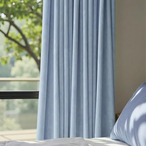 Image of Dusty Blue Velvet Curtains 84 Inches Long 2 Panel Back Tab Rod Pocket Thermal Insulated Room Darkening Stone Light Blue Blackout Curtain for Living Room Bedroom Floor Length Slate Grey Blue Gray Drape