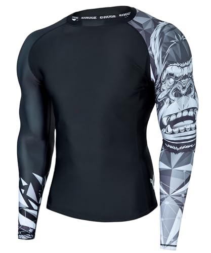ADOREISM Quick-Dry Men's Long Sleeve Rash Guard UPF 50+ Compression Swim Shirt