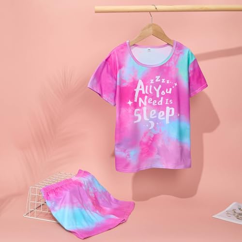 ICOSY Girls Pajamas Set for Kids Pajamas 2 PCS Short Sleeve Top and Shorts Pants for Toddler Girls Clothes Size 8-142