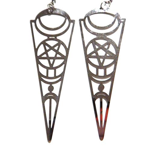 Art Deco Inspired Pentagram & Crescent Moon Cutout Earrings gothic occult magick