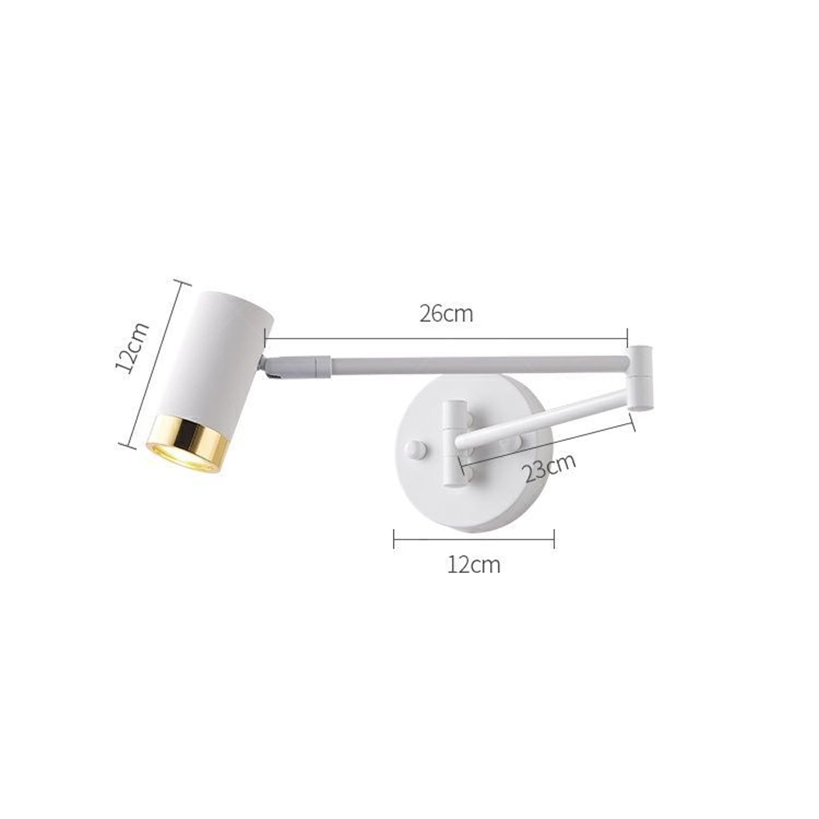 LED Innen Retro Wandleuchte mit Schalter Stecker Wandlampe 350°+180° Drehbar Wandbeleuchtung Eisen Aluminium Langer Arm Kopfende Lesen für Schlafzimmer Küche Esszimmer (Weiß + Gold)