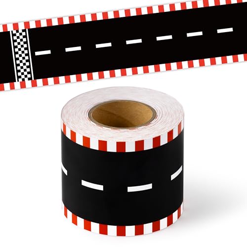 Image of BeYumi Race Track Border Trim - 65ft Back to School Racing Track Straight Rolled Border Trim Road Racing Car Theme Bulletin Board Set School Classroom Office Chalkboard Race Party Holiday Decoration