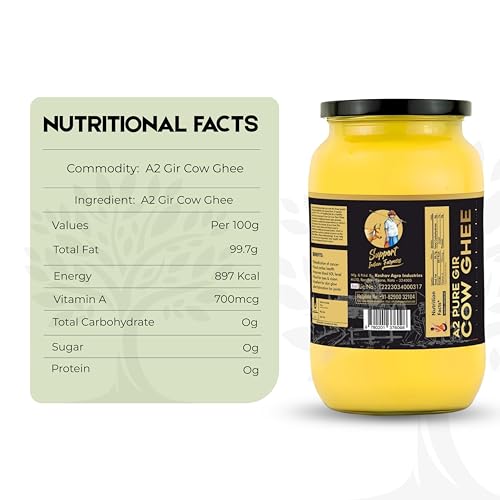 Image of Shree Aanantam A2 Gir Cow Desi Ghee | Made with Vedic Bilona Method | Hand churned | Pure, Healthy and Natural | Grass Fed Cows | Glass Jar - 200 ML