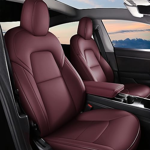 AOMSAZTO Car Seat Cover for Tesla Model 3 2017 2018 2019 2020 2021 2022 2023 Customized Faux Leather Seat Covers - Full Set Wine Red