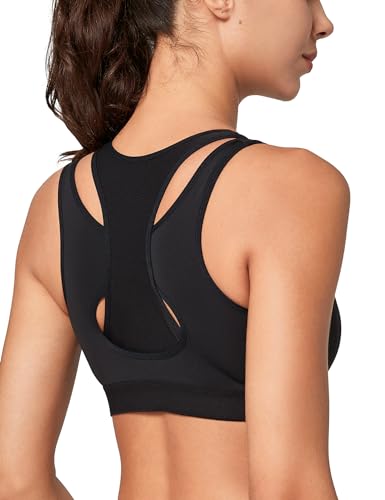 イベット スポーツブラ 揺れない 前開き 大きいサイズ ハイサポート 一体型カップ レイヤードクロス 速乾 メッシュ レディース スポーツブラジャー ランニング ジム スポブラ XL Plus ブラック