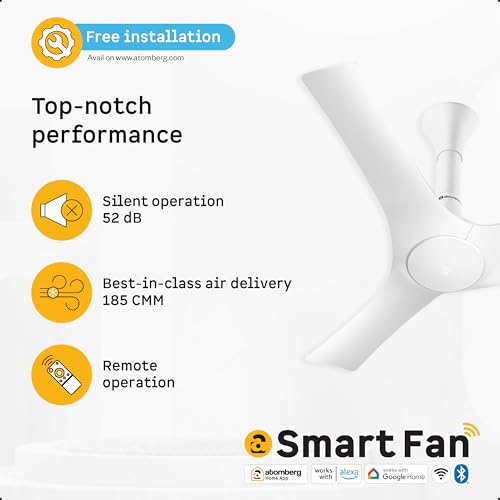 Image of atomberg Aris Starlight Smart 900mm BLDC Ceiling Fan |BEE 5 Star|Advance Air+ Technology| Silent Operation | Award Winning Design | LED Underlight | Free Installation | 5 Year Warranty (Marble White)