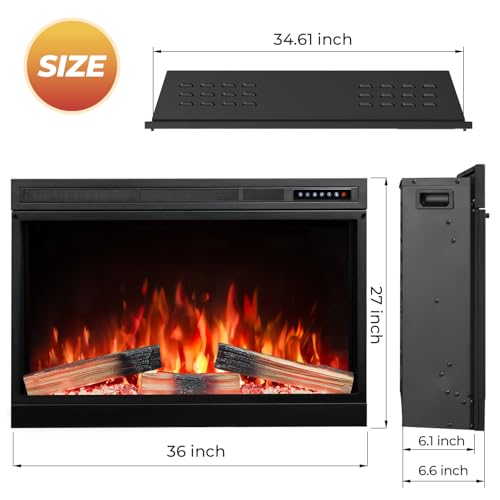 Image of R.W.FLAME Indoor Electric Fireplace Insert Adjustable 5 Flame Colors, 13 Log Colors, 5 Flame Speeds and Brightness, Remote Control, Timer, Adjustable Temperature from 50F to 99F (36 inchX27 inch)