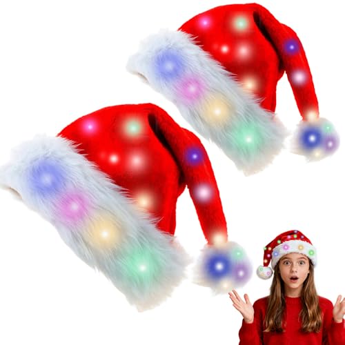 CLIUNT LED Weihnachtsmütze, 2 Stück Weihnachtsmütze Nikolausmütze...