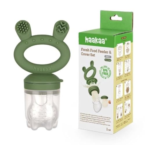 Image of haakaa Silicone Fresh Food Feeder with Silicone Pouch Cover 1 PK BPA Free (Olive Green) (BHK144)