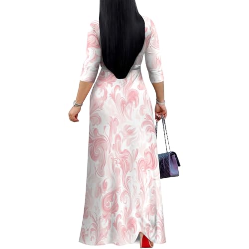 Image of PinkPatty Plus Size Maxi Dress for Women Casual V Neck 3 /4 Sleeve Boho Printed Long Dress with Pockets