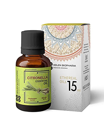 Image of Heilen Biopharm Citronella Essential Oil - 15 mL Per Bottle Pack of 1, For Stress Relief Aromatherapy Insect Repellent (Cymbopogon Nardus)