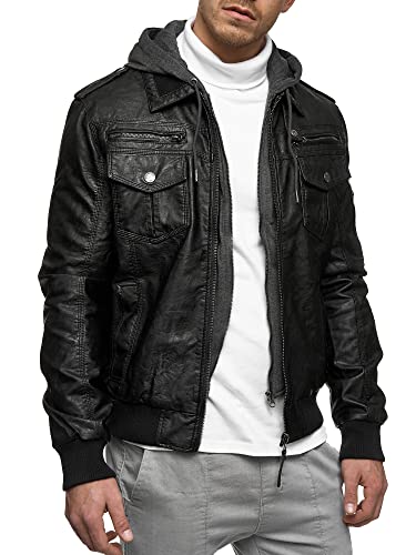 Indicode Heren Aaron Jacket | Imitatieleren jas met afneembare capuchon - Afbeelding 3