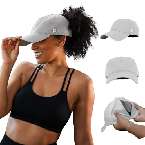 Ponyback Sporty Fit Womens Baseball Cap in Grey with Magnetic Closure for Ponytails