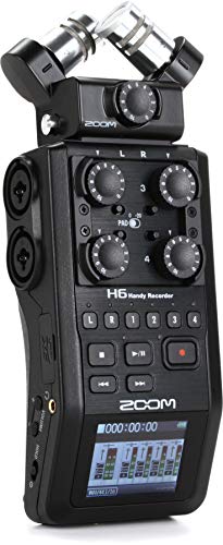 Zoom H6 All Black 6-Track Portable Recorder, Stereo Microphones, 4 XLR/TRS Inputs, Records to SD...