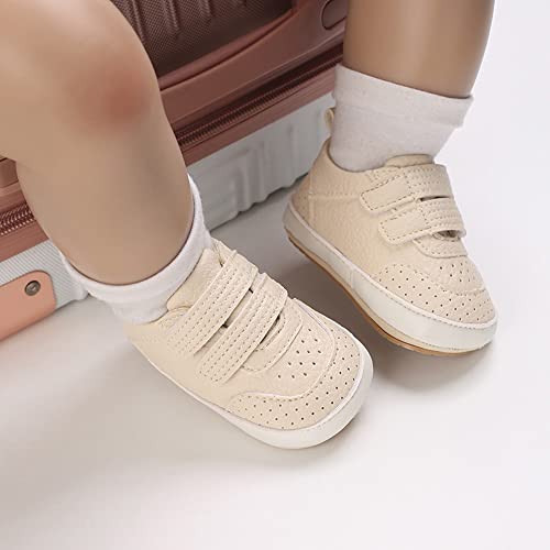 Image of Clowora Baby Boys Girls Shoes Non-Slip Rubber Sole Sneakers Infant First Walking Toddler Crib Shoes Newborn Loafers Flats. (08 /Beige,0-6 Months)