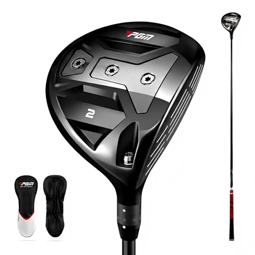 PGM Right Handed 2 Wood Golf Club for Men, 44' Fairway Finder with 260cc DAT55G Ti Face, Carbon Crown & Adjustable Hosel (11°-15°) for Accuracy