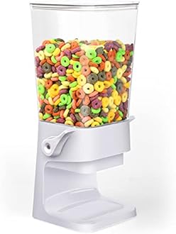Mivvosakuki Cereal Dispenser Countertop Large Cereal Containers Storage Dispenser For Pantry Dry Food Dispenser Countertop Candy Dispenser Machine Rice Dispenser For Snack,Nuts, Granola(White,1PC)