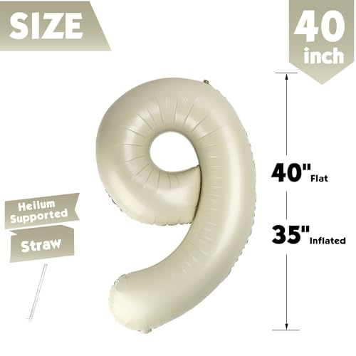 Image of 40 Inch Cream Number 9 Balloon Birthday Party Decorations for Men & Women | 40 Inch Cream inflatable foil number balloons, large birthday decorations for 9th birthday