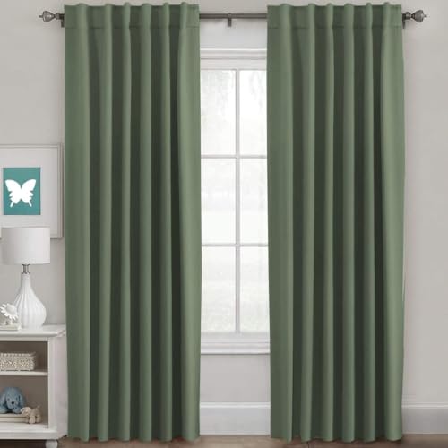 Image of H.VERSAILTEX Back Tab Dark Green Curtains 90 Inch Long for Living Room, Rod Pocket Room Darkening Thermal Insulated Blackout Curtains, 52 x 90 Inch, Bronze Green, 2 Panels