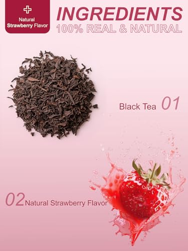 Image of TeeLux Strawberry Black Tea Bags, Blend Premium Black Tea with Natural Strawberry Flavor, Full-bodied & Robust Taste, 100 Count
