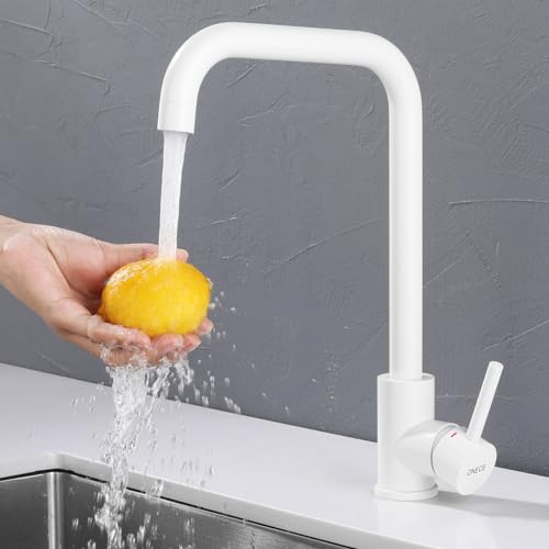 Onece Grifo De Cocina Blanco Con Giratoria 360 , Salida De Agua Alta, Grifos Para Fregadero Con Ángulo De Caño De Agua Cómodo, Mezclador Monomando Acero Inoxidable 304, Aireador Extraíble Onece Grifo De Cocina Blanco Con Giratoria 360 , Salida De Agua Alta, Grifos Para Fregadero Con Ángulo De Caño De Agua Cómodo, Mezclador Monomando Acero Inoxidable 304, Aireador Extraíble