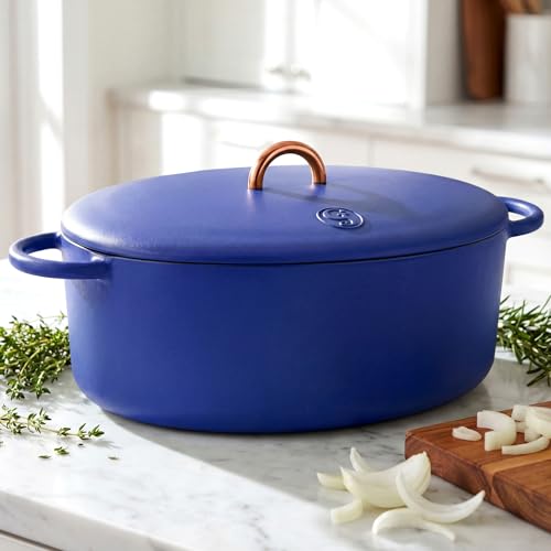 Image of Great Jones 6.75 Quart Enameled Cast Iron Dutch Oven Pot w /Lid(Blueberry) | Large Dutch Oven For Bread Baking, Oval with Dual Handles, All Stovetop Safe up to 500, Non Stick & Dishwasher Friendly