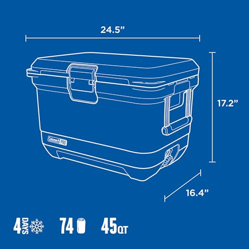 Image of Coleman Pro Heavy-Duty 45qt Ultra-Light Premium Hard Cooler, Extra-Thick Insulation Keeps Ice up to 4 Days, 74-Can Capacity