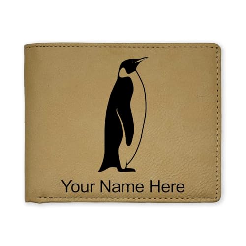 LaserGram Faux Leather Bi-Fold Wallet, Penguin, Personalized Engraving Included (Beige)