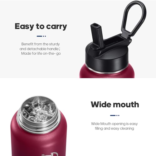 Image of HydroPal Vacuum Insulated Water Bottle 1200ml /1000ml /750ml /500ml, 2 Lids (Straw & Spout), 12H Hot 24H Cold, BPA Free Stainless Steel Bottle, Leakproof Sports Water Bottle for Gym, Travel, Work