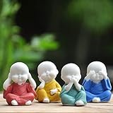 KJYHXX 4PCS Cute Small Ceramic Monk Statues Tea Pet Office Desktop Mini Statue Home Garden Flower Pot Decoration Crafts Gifts (White)