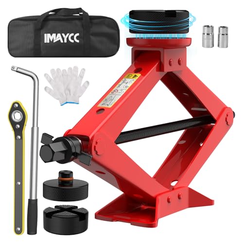 IMAYCC Cric Voiture 2.5T/2500kg,Universel Crique Voiture avec 2 Tampon Caoutchouc, Portable Cric de Levage avec Clé pour Écrous de Roue, Kit Urgence...