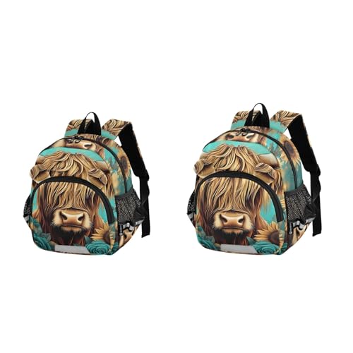 Kid's Backpack for Boys & Girls Toddler Bag Highland Cow Butterfly Rose Backpack with Safety Leash2