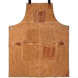Delantal de soldadura de forro polar de doble cara con correas ajustables, múltiples bolsillos y ribete de piel sintética para soldadura, carpintería, cocina y taller (A)