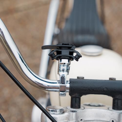 Image of Quad Lock Motorcycle Handlebar Phone Mount PRO Chrome with Vibration Dampener and MAG Phone Case for iPhone 14 Pro