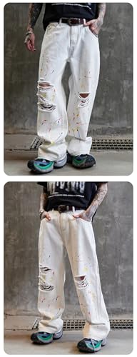 Men Baggy All-Match Straight-Leg Wash Jeans2