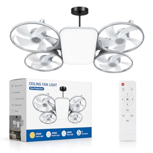 Image of LED Ceiling Light from Acrylic Flush Mount Lamp for Living Room, Bedroom, Kitchen & Office. Modes : Warm, Cool & Natural White (Rect Drone Light with Fan)