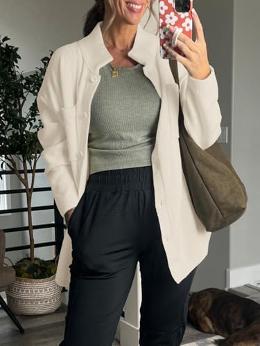 Image of Saodimallsu Womens Collared Cardigans Button Down Fall Sweater Jackets Oversized Casual Long Sleeve Knit Shirts