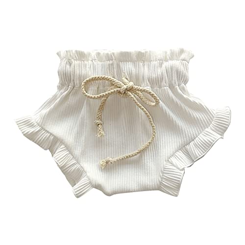 LOIJMK 2023 color sólido de punto de madera de encaje de encaje niñas con cordón pantalones cortos cargo, Wh1, 0-6 meses