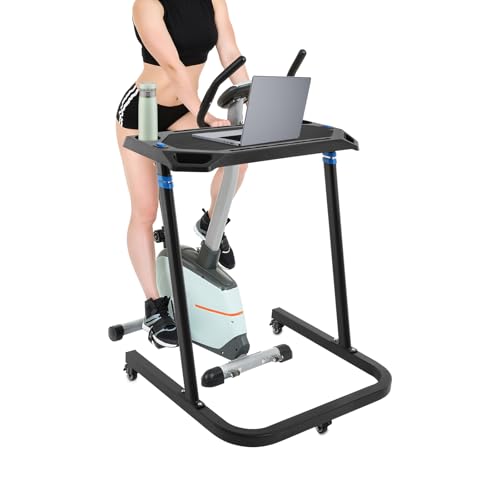 TFGXUE Mesa de bicicleta estacionaria, escritorio de entrenamiento de bicicleta con 3 ruedas (frenado), bicicleta ajustable, portavasos incorporado, mesa de correr para bicicleta de entrenamiento