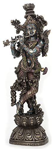 Estatua de Lord Krishna 30" de bronce y resina miniatura 2