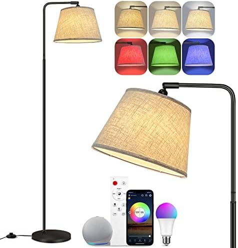RGBWW Arc Floor Lamp for Living Room, Compatible with Alexa, Google Home, 2700K-6500K Dimmable Smart LED Lamp with Remote & WiFi APP Control, 67" Tall Modern Standing Lamp for Bedroom, Office