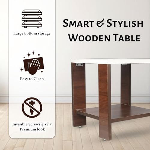 Image of SBF Furniture Small Wooden Side Table with Storage Shelf - 40x40 cm End Table Nightstand - Bedside Table for Bedroom, Living Room, Office - Modern, Durable, Easy-to-Clean Furniture