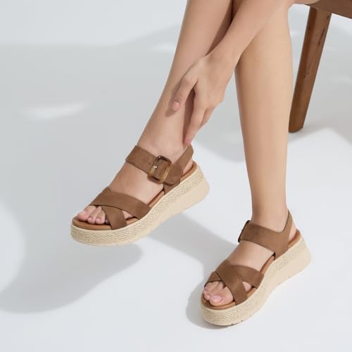 Image of UBFEN Womens Espadrille Platform Sandals Low Wedge Orthopedic Arch Support | Cushion Insole, Comfortable Dressy Buckle Sandals for Walking and Vacation, Low Heel, Adjustable Strap