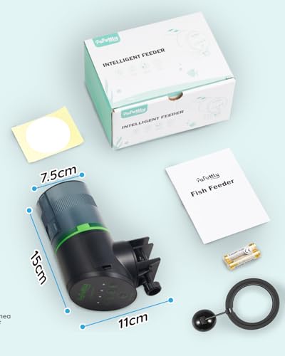 Miniatura 9 de Papettly Alimentador Automatico Acuario A Batería - 200ml Comedero Automatico Peces Para Tortugas Peceras Con Temporizador De Vacaciones, Con 2 Baterías Aaa Y Anillo De Dispensador Comida Peces, Negro