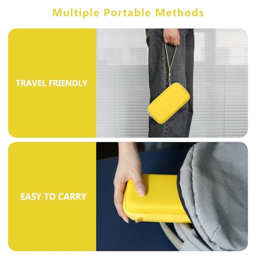 Hard Travel Case for My Arcade Atari Pocket Player Pro, Portable Video Game System Handheld Game Protection Case with Mesh Pocket for Batteries and USB-C Cable, Yellow